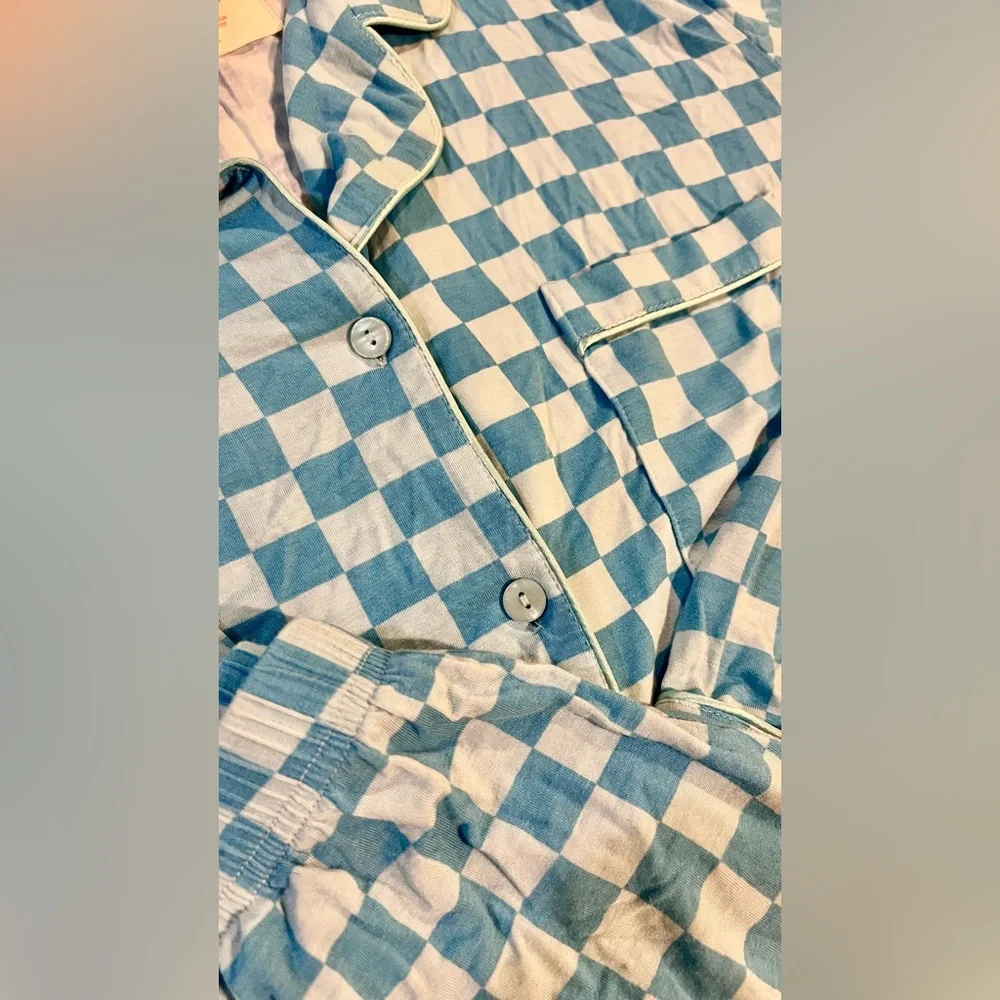 In my Sundays Blue Checker Pajama Short Set - Women’s Sleepwear - Picture 3 of 4